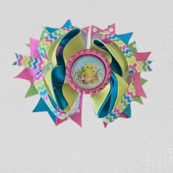 "Chick" Bottle Cap Image Deluxe Bow (2) - Picture 1 of 2